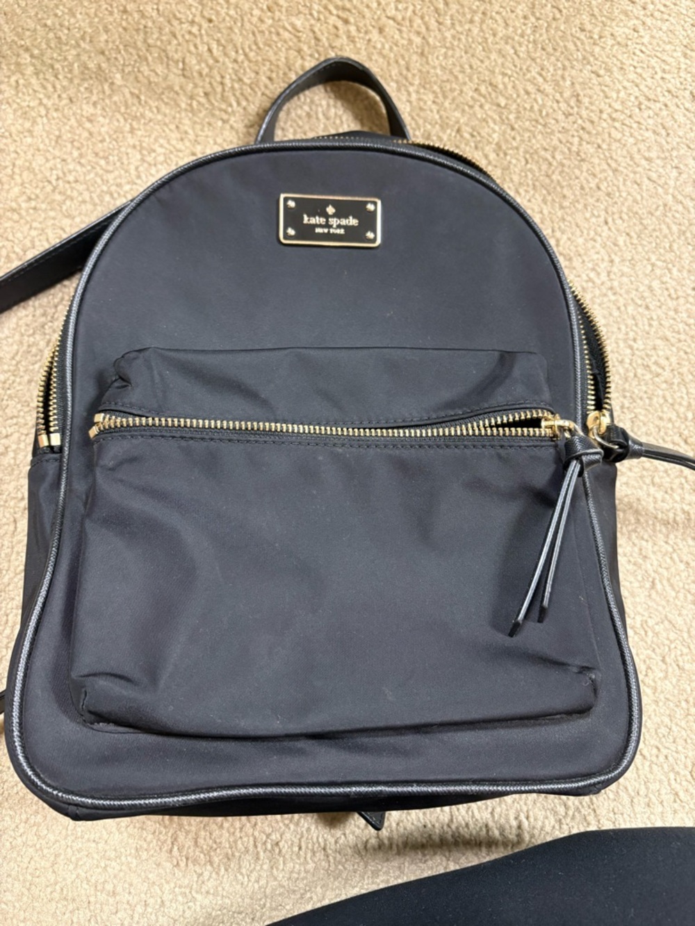 kate spade Black Nylon Backpack with Gold zippers